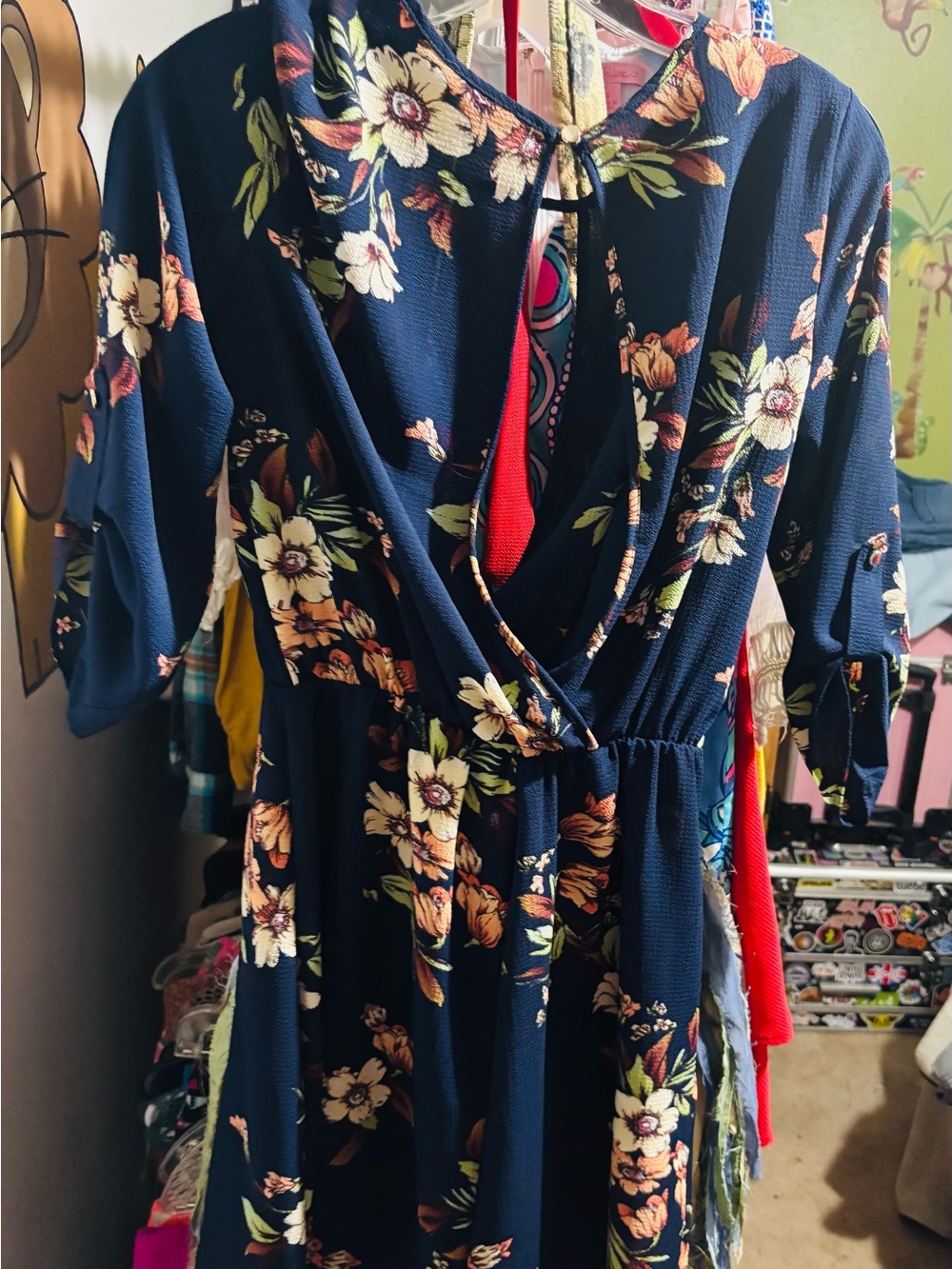Floral Navy Wrap Midi Dress - Navy Floral